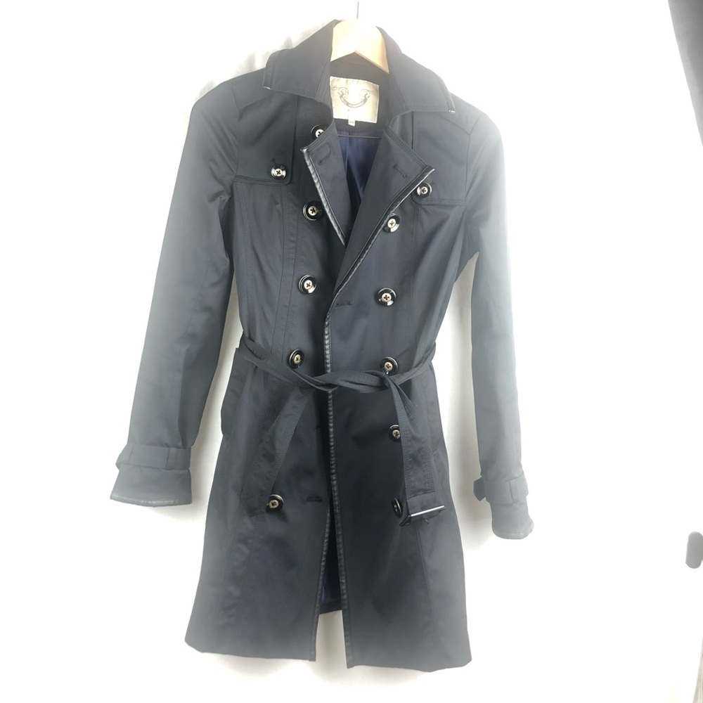 RW&CO  black trench coat fully lined with faux Leather trim